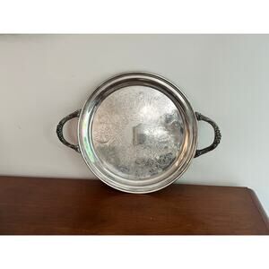 Vintage Sheridan Silver-Plated Serving Tray with Ornate Handles Elegant